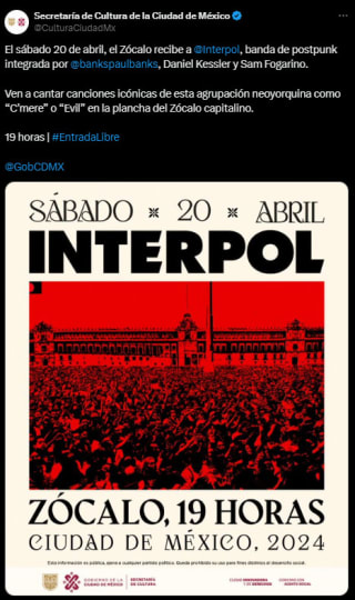 Interpol Gratis en el Zócalo CDMX