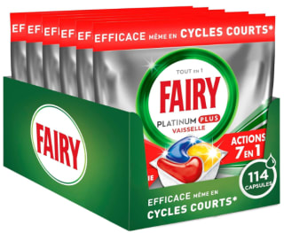 Paquet de 114 Capsules Fairy Platinum Plus Tout-en-1 Pastilles Lave-Vaisselle à 20,79€