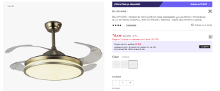 Ventilador de Techo DUNE con Aspas Desplegables y Luz Led 36W en 3 Temperaturas de Luz con Mando a Distancia - Motor DC Eficiente y Silencioso por 76.93€ (Cuenta Nueva 64.93€)