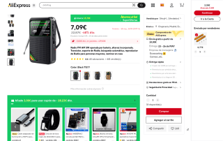 Radio FM AM SW portátil con altavoz y batería recargable por 7,09€