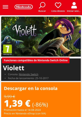 Violett Nintendo Switch por 1,39€.