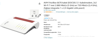 Avm Fritz!Box 6670 Cable Router voor €230,14 bij Amazon