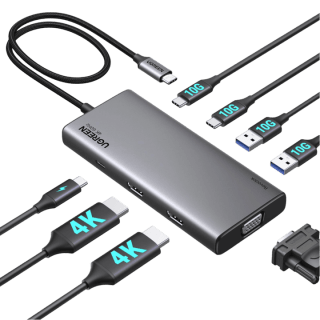 Adaptateur USB C HUB Ugreen Revodok 308 Docking Station Hub USB C - 2 HDMI 4K 1 VGA 1080P Triple Affichage 8 en 1 à 39,99€