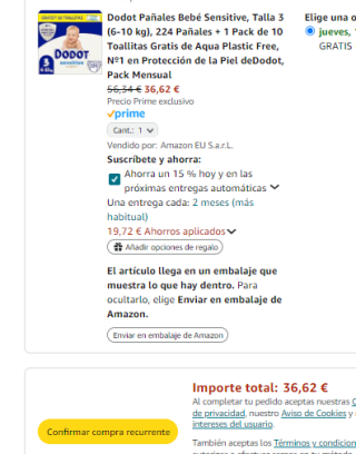 Dodot Pañales Bebé Sensitive 244 pañales por solo 36,62€ la unidad por 0,15€