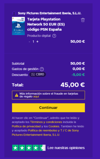 Tarjeta Playstation Network 50€ por 45€ Eneba
