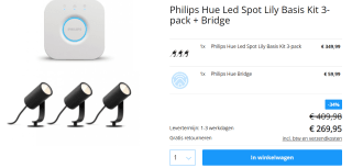 Philips Hue Lily 3 x Starter Kit incl Hue Bridge voor €269,95 bij Tink