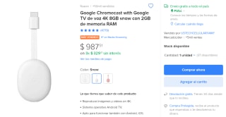 Google Chromecast 4K a $988 en Mercado Libre