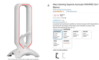 Mars Gaming Soporte Auricular MHHPRO 3in1 Blanco por 12,89€