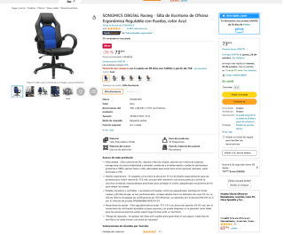 Silla de Escritorio de Oficina Songmics OBG56 por 73,99€