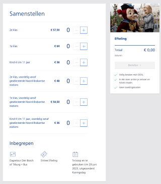 Efteling tickets + NS en Bus retour vanaf €36 ( 4 t/m 11 jaar ) en €48 ( volwassenen )