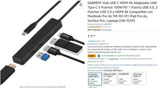 Hub USB C HDMI 4K Adaptador USB Tipo-C 5 Puertos 100W por 7,23€