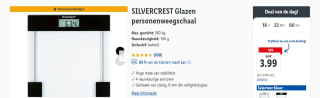 Silvercrest glazen personenweegschaal incl. batterij voor €3,99 in de Lidl webshop