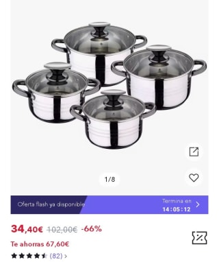 San Ignacio Bateria de cocina 8 piezas-acero inoxidable-tapas de vidrio por 22,40€.