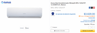 Aurus Aire Acondicionado Minisplit ARU-12A2/OF por $3,629 en CyberPuerta