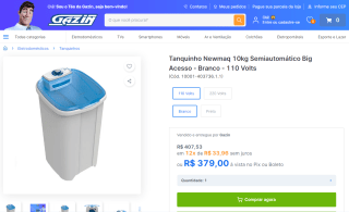 Tanquinho da Newmaq de 10kg, modelo Semiautomático - R$ 379
