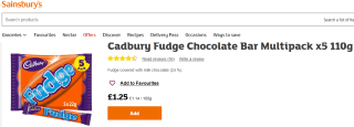 Cadbury Fudge Chocolate Bar 5 Pack (Nectar Price)