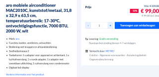 Aro mobiele airconditioner 7000 BTU 2000 W voor €99 bij de Makro