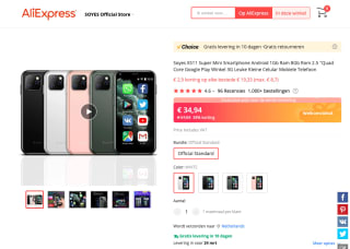 SOYES XS11 Mini Android Smartphone Qaud Core 1GB voor €34,94 bij Aliexpress