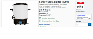 Conservadora digital de 1800 W por 69.99€