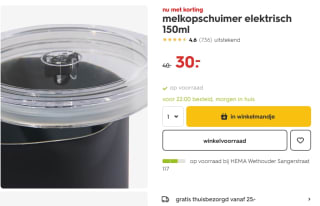 Elektrische melkopschuimer voor €30 bij de Hema