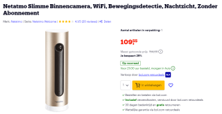 Netatmo Slimme Binnencamera voor €109,55 bij Bol.com