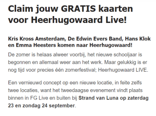 Gratis Heerhugowaard LIVE Zomerfestival bezoeken op 23 en 24 september