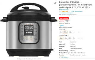 Instant Pot IP-DUO60 Multicooker 5,7L voor €79,99 bij Amazon