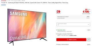 Televisión 75 pulgadas Samsung UE75AU7175UXXC, UHD 4K por 619.6€