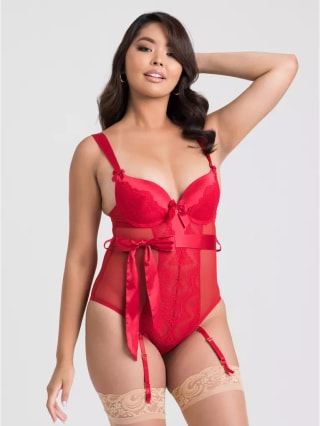 Earn a moonlight desire red satin crotchless bodysuit from Lovehoney as low as £12