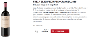 6 Botellas de Finca El Empecinado Crianza 2019 por 35€