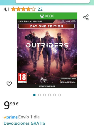 Outriders Day One Edition Xbox por 9,99€.