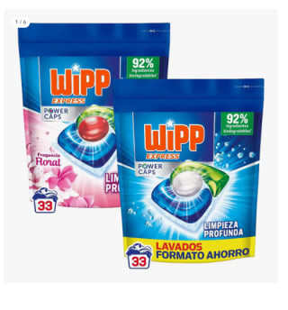 Wipp Express Power Caps Detergente en Cápsulas para Lavadora Limpieza Profunda, Eficaz en Agua Fría 33 + 33 lavados por 11.99€ (Cuenta Nueva 7.14€)