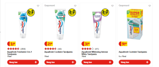 Alle Aquafresh tandpasta 2+2 gratis bij Kruidvat