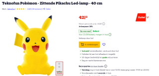 Pokémon - Zittende Pikachu Led-lamp voor €42,22 bij Bol