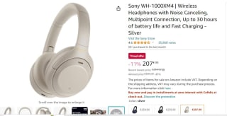"Sony WH-1000XM4 Noise Cancelling Wireless Headphones - Silver - €207.99"