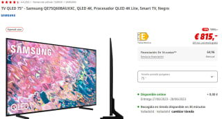 Smart TV QLED 75" marca Samsung modeli QE75Q60BAUXXC, QLED 4K, por 815€