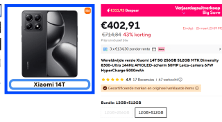 Xiaomi 14T 512GB/12GB - voor €402,91 bij Aliexpress