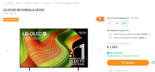 LG OLED LG OLED65B56LA 65" OLED Smart 4K TV (2025) voor €1.567 bij Art&Craft