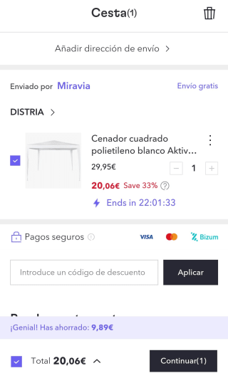 Carpa para exterior 3x3x2,5m por 20,06€