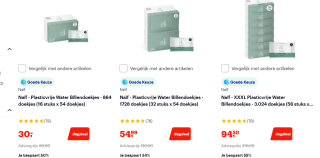 Tot 55% korting op voordeelverpakkingen Naïf billendoekjes bij Bol