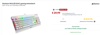 Sharkoon SKILLER SGK3 toetsenbord USB QWERTY Engels voor €29,99 bij Alternate