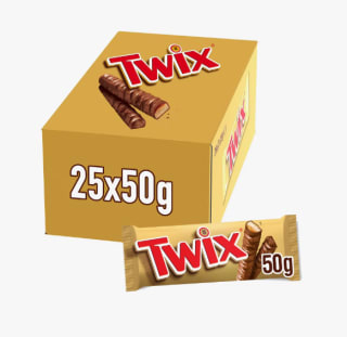 Twix Chocolatina con Galleta crujiente y suave caramelo recubiertos de chocolate con leche (25 x 50g) por 10,49€