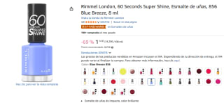 Rimmel London, 60 Seconds Super Shine, Esmalte de uñas, 856 Blue Breeze, 8 ml por 1,14€