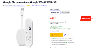 Google Chromecast Google TV 4K voor €49,90 bij Bol.com