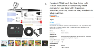 Powate 40 PSI Airbrush Set, Dual Action Multi Función Airbrush Set con compresor por 77,91€