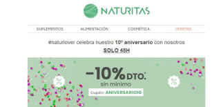 10% de descuento sin minimo en toda la webde compra en Naturitas y más descuentos