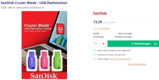 Sandisk Cruzer Blade (3 stuks) 32GB Blauw, Roze, Groen voor €12,29 bij Azerty
