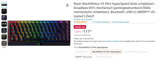 Razer BlackWidow V3 Mini HyperSpeed Yellow Switches QWERTY keyboard voor €117,99 bij Amazon