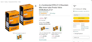2 x Continental MTB 27.5" Mountain Bike Inner Tube Presta Valve 650B: £5.49