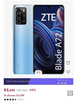 ZTE Blade A72 3/64GB por 71,65€.